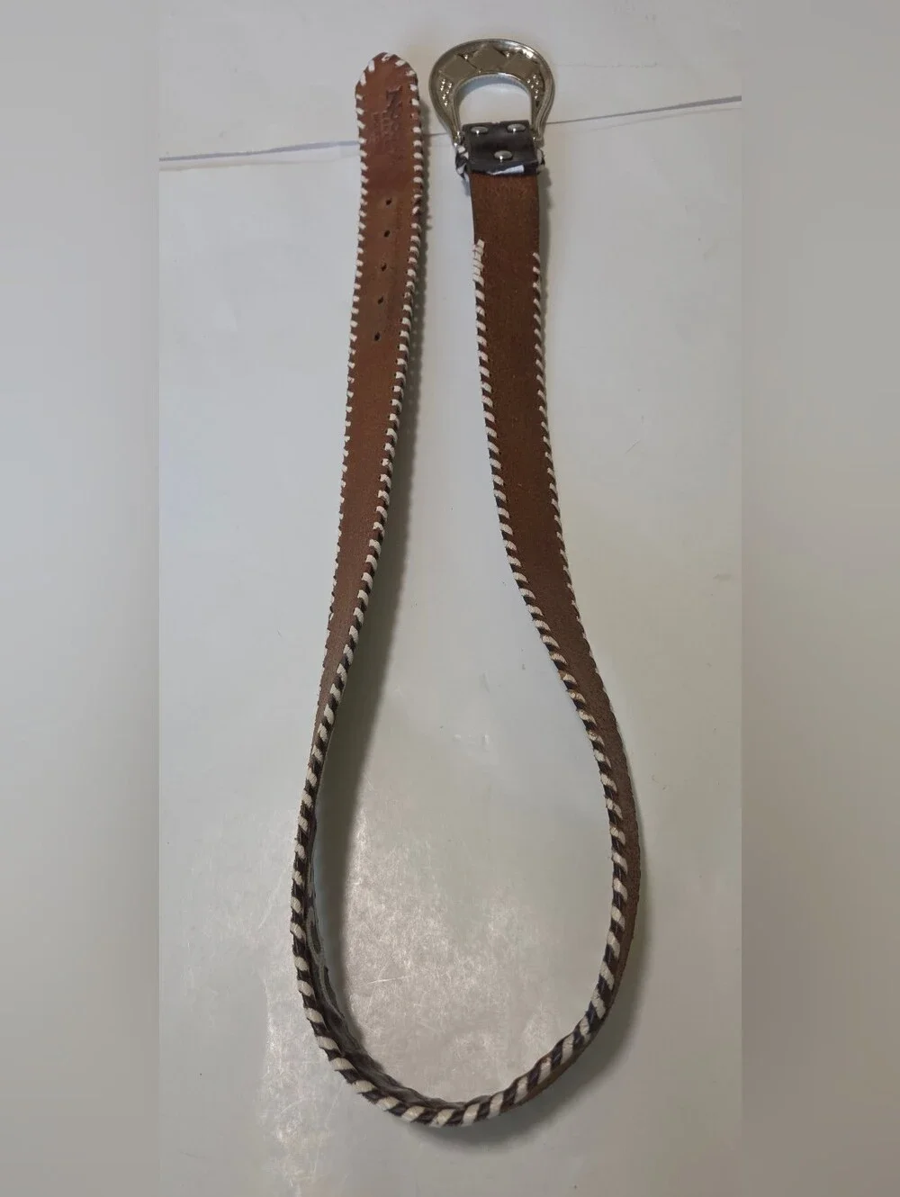 Nocona Brown Leather Belt with Rhinestone Buckle & Embroidery Scroll Size L